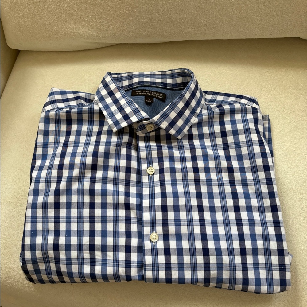Banana Republic Navy and White Plaid Shirt (Slim Fit)